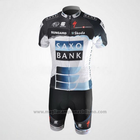 2010 Abbigliamento Ciclismo Saxo Bank Nero e Bianco Manica Corta e Salopette